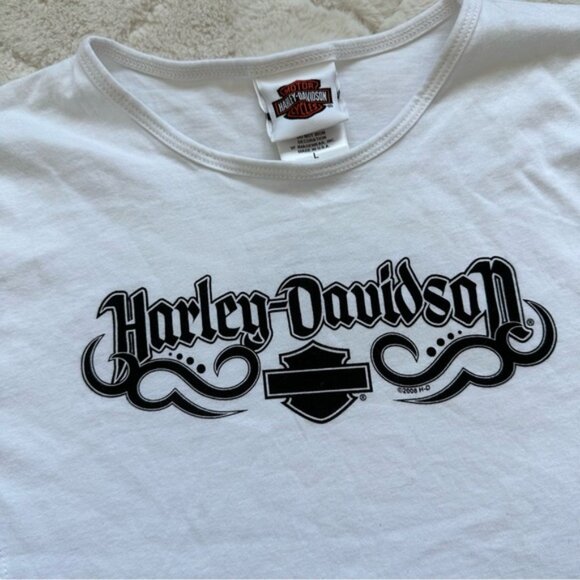 Harley Davidson | White with Black Flames Short Sleeve Tee | Size Large - Picture 2 of 6